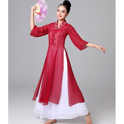 Women pink green chinese folk classical dance costumes fairy dress hanfu Female elegant national fan umbrella dance modern dance dress princess cosplay gown for female